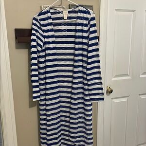 Blue and White Striped Long Beach coverup